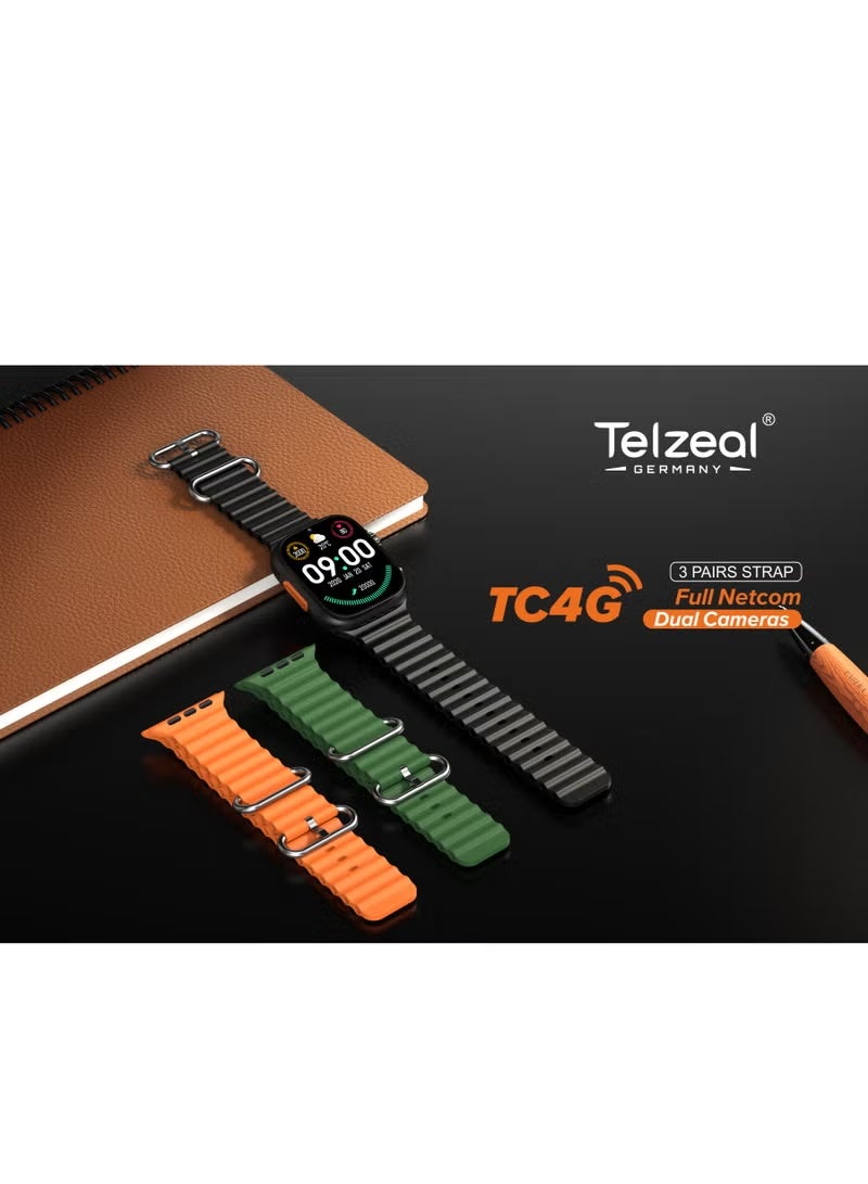Telzeal TC4G Full Screen Smart Watch with Dual Camera & SIM Card Support, Water-Resistant Touch Display, Full Netcom Connectivity, 3 Interchangeable Straps & Wireless Charger (Black) - Image 3